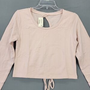 Aeropostale Pink Shirt Crop Top Stretch Strappy Long Sleeve NEW $34 Women Size L